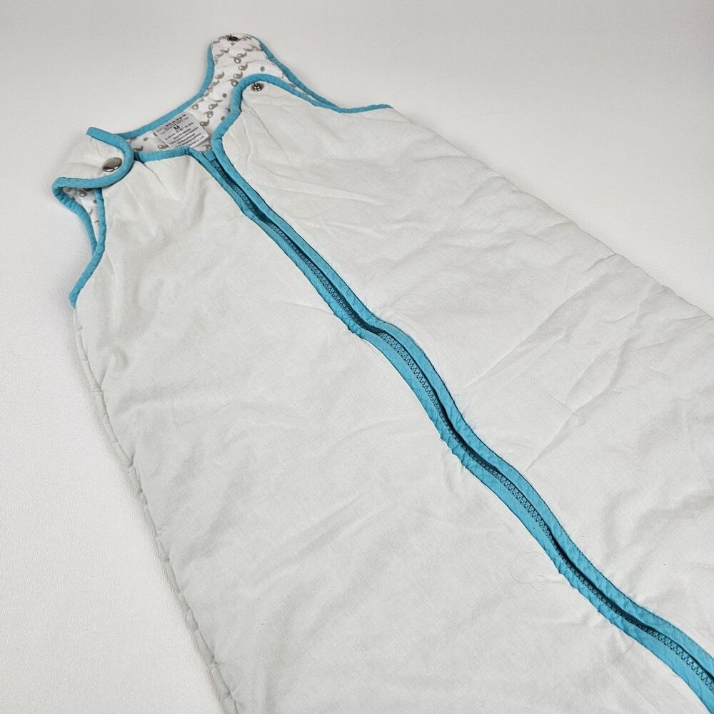 Baby Deedee Sleep Nest M 6-18 Months White Teal Quilted Sleep Sack 2.5 TOG